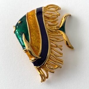 Vintage 80s Lady Remington Golden Enamel Tropical Fish Pin by Ellen Kiam Brooch